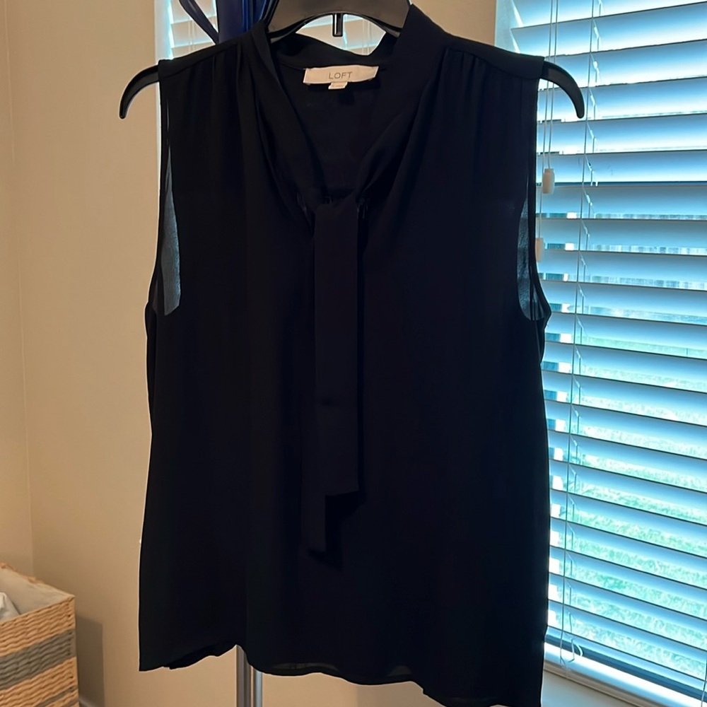 Loft Black Sleeveless Blouse with Neck Tie